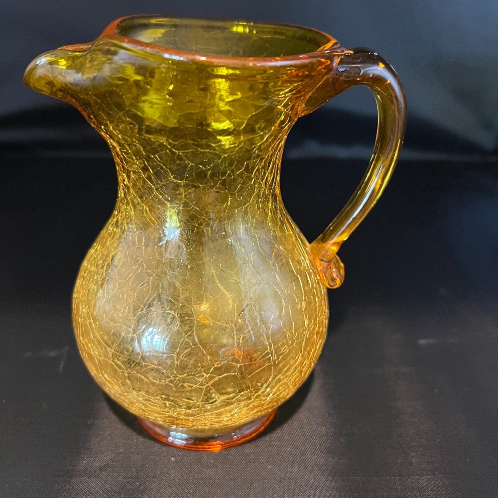 Blenko Crackle Glass Amber/Gold Mini Pitcher